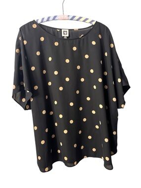 Anne Klein Plus Size Large Dot Bateau Neck Short Sleeve Blouse
